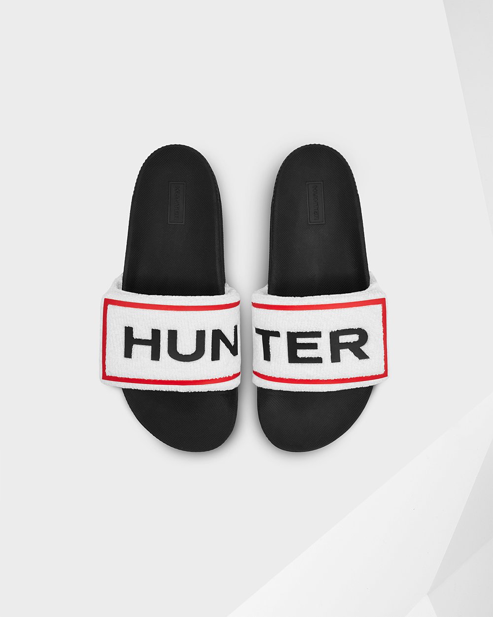 Slippers Dames - Hunter Original Terry Towelling Logo Adjustable - Zwart/Wit - 08BLKYEZJ